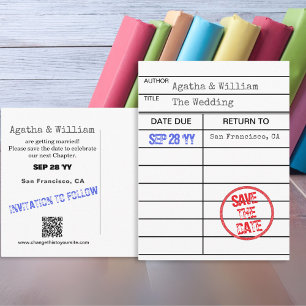 Library Book Checkout Card Save the Date Postcard
