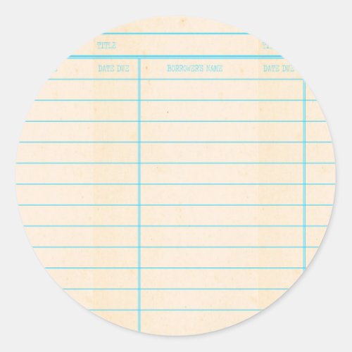 Library Book Date Due Card Classic Round Sticker