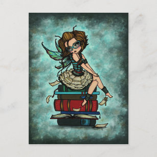 Library Book Fairy Wings Fantasy Art Postcard