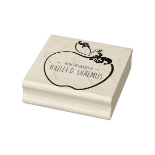 library book flourish apple stamp