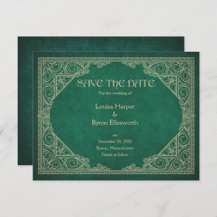 Library Book Green Geek Literary Wedding Save The Date