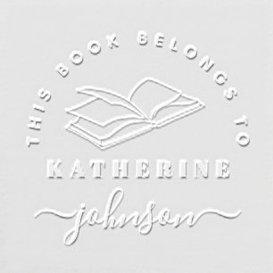 Library Book Modern Elegant Script Custom Name Embosser