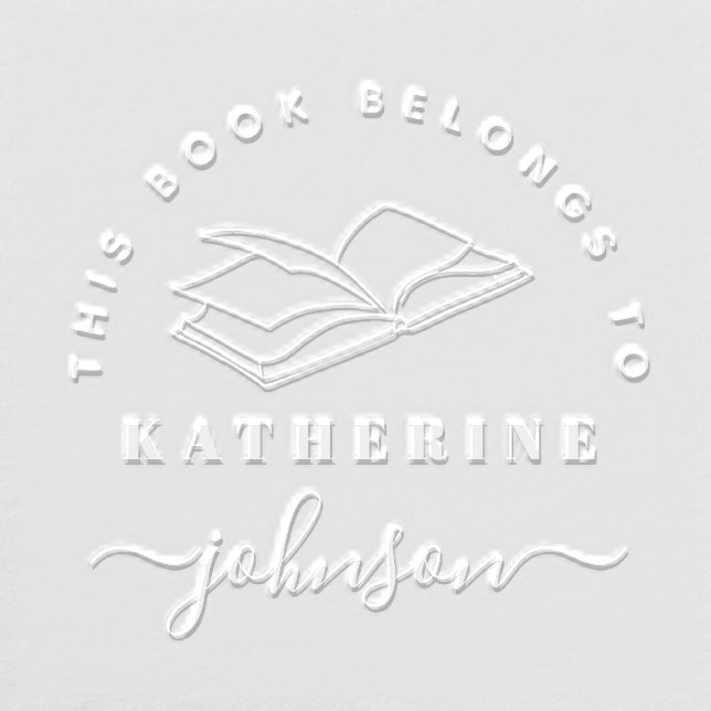 Library Book Modern Elegant Script Custom Name  Embosser (Design)