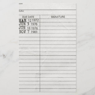Library Book Return Card