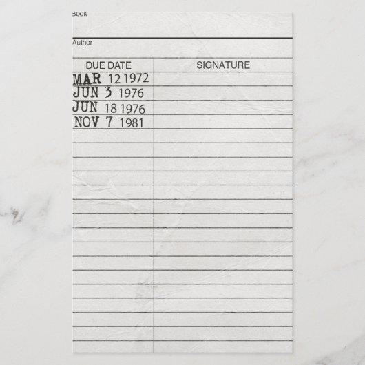 Library Book Return Card (Front)