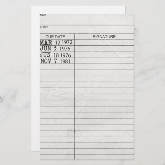 Library Book Return Card (Front/Back)