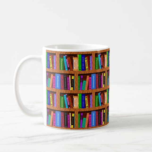 Library Book Shelf Pattern for Readers Coffee Mug (Left)