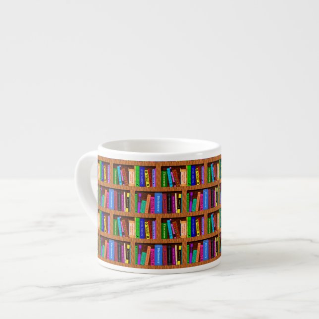 Library Book Shelf Pattern for Readers Espresso Cup (Front Left)