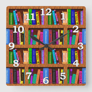 Library Book Shelf Pattern for Readers Square Wall Clock