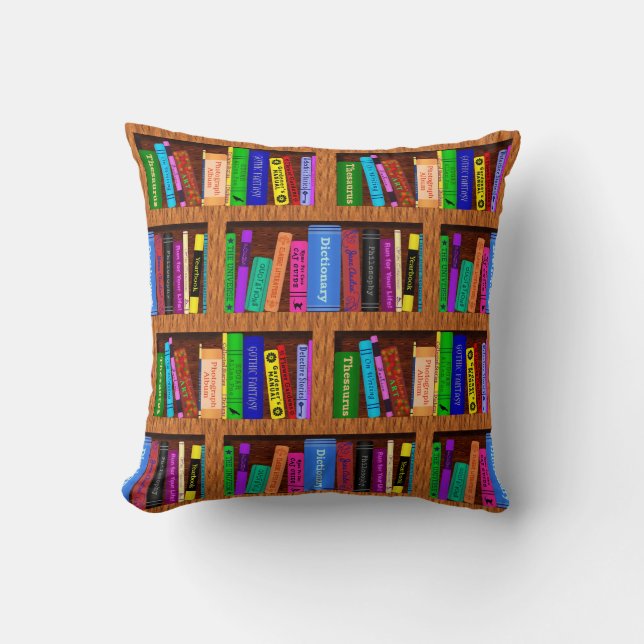 Library Book Shelf Pattern for Readers Throw Pillow (Front)