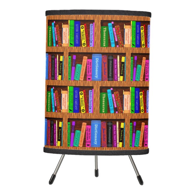 Library Book Shelf Pattern for Readers Tripod Lamp (Front)