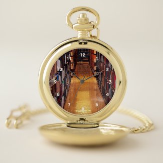 Library Book Shelves Pocket Watch