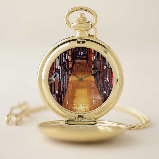 Library Book Shelves Pocket Watch