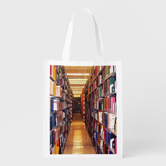 Library Book Shelves Reusable Grocery Bag (Front)