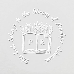 Library Book Simple Script Custom Name Initials Embosser