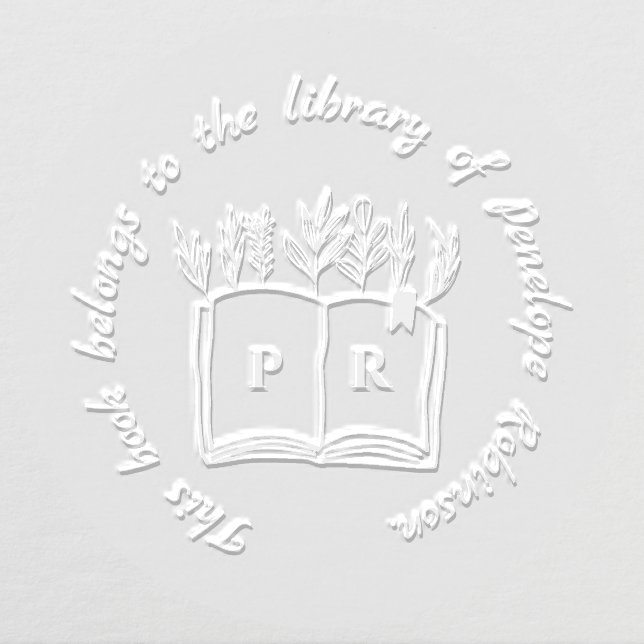 Library Book Simple Script Custom Name Initials Embosser (Design)