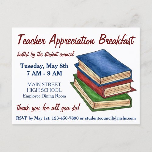 Library Book Stack School Teacher Appreciation Invitation Postcard