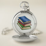 Library Book Stack School Teacher Reading Read Pocket Watch<br><div class="desc">Pocket watch design features an original marker illustration of a stack of hard-bound library books.

Don't see what you're looking for? Need help with customization? Click "contact this designer" to have something created just for you!</div>