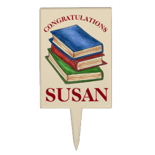 Library Book Stack Teacher Graduation Congrats Cake Topper