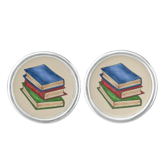 Library Book Stack Teacher Librarian Educator Gift Cufflinks (Front)