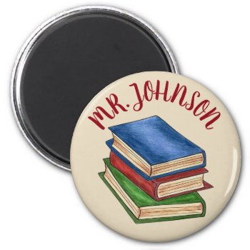 Library Book Stack Teacher Librarian Educator Gift Magnet by rebeccaheartsny at Zazzle