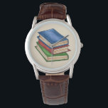 Library Book Stack Teacher Librarian Educator Gift Watch<br><div class="desc">Watch features an original illustration of a stack of hard-bound library books. A perfect gift for your favorite teacher, librarian, or reading enthusiast! This library book illustration is also available on other products. Don't see what you're looking for? Need help with customization? Contact Rebecca to have something designed just for...</div>