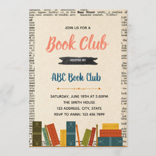 Library book theme party invitation