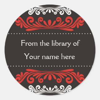 Library Bookplates- Decorative Pattern Black Classic Round Sticker