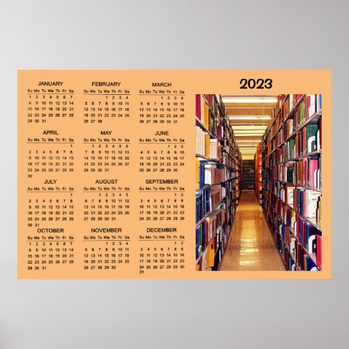 Library Books 2023 Calendar Poster