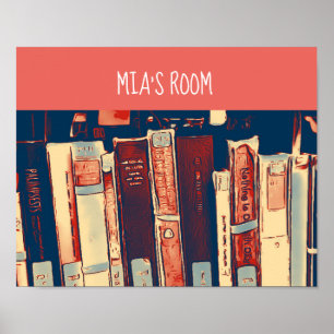 Library books arty books girls room poster