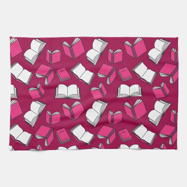 Library Books Fun Librarian Bookworm Pink Kitchen Towel (Horizontal)