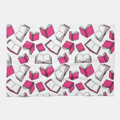 Library Books Fun Librarian Bookworm Pink White Kitchen Towel