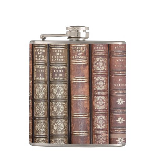 Library Books on a Shelf Flask