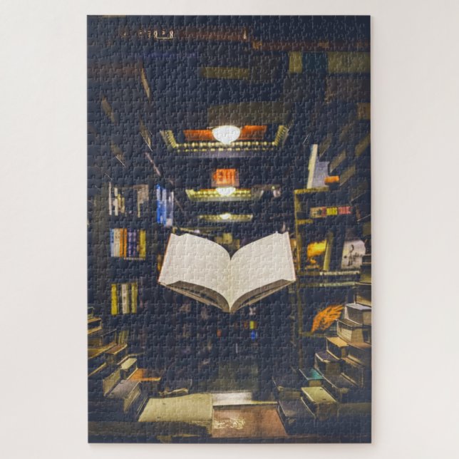 Library Books Shelves Open Book Read Jigsaw Puzzle (Vertical)