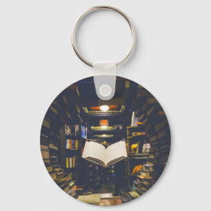 Library Books Shelves Open Book Read Keychain