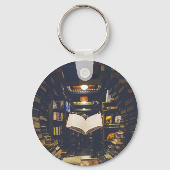 Library Books Shelves Open Book Read Keychain (Front)
