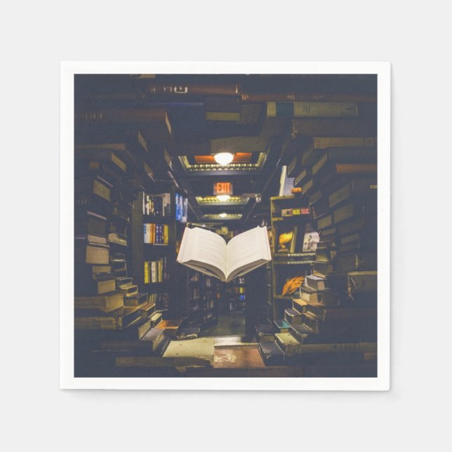 Library Books Shelves Open Book Read Napkins (Front)