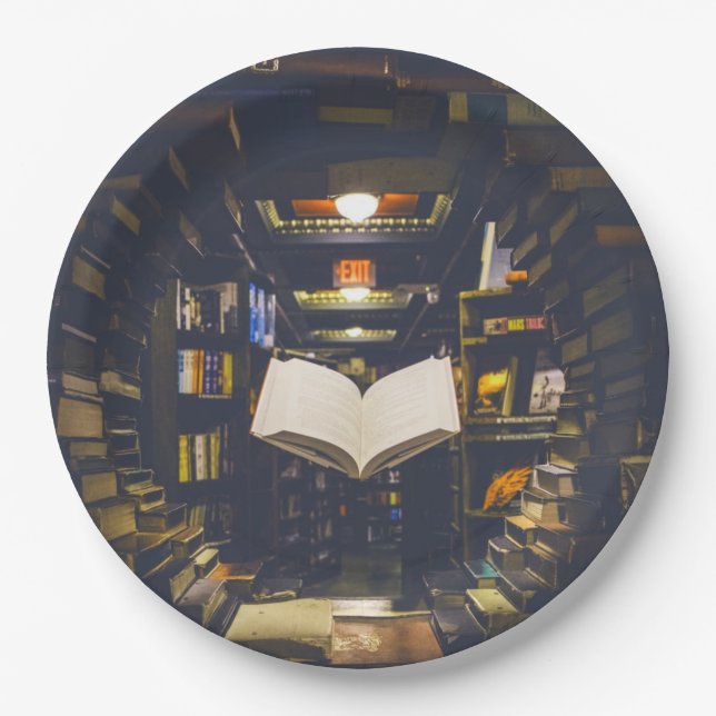 Library Books Shelves Open Book Read Paper Plates (Front)
