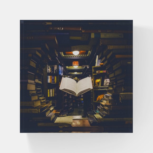 Library Books Shelves Open Book Read Paperweight (Front)