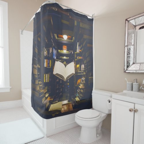 Library Books Shelves Open Book Read Shower Curtain