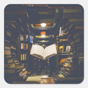 Library Books Shelves Open Book Read Square Sticker