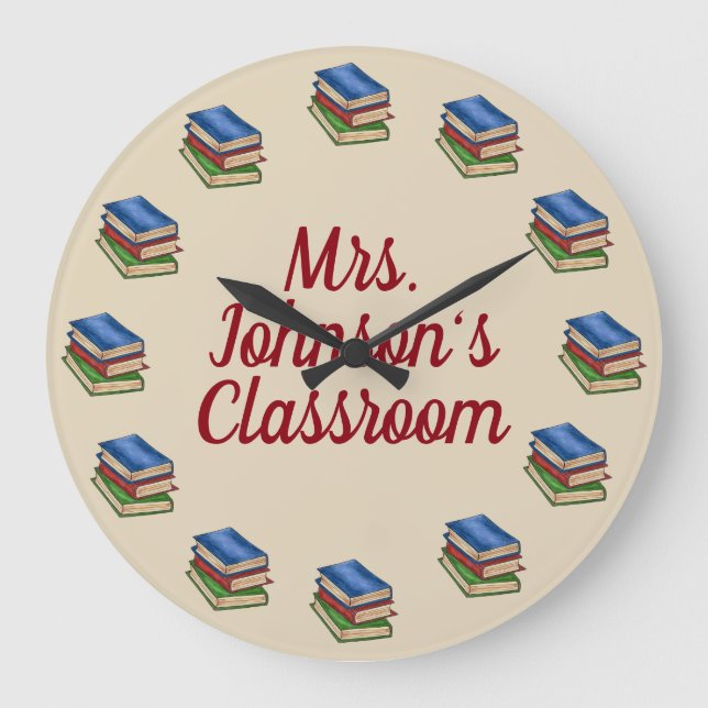 Library Books Teacher Librarian School Classroom Large Clock (Front)