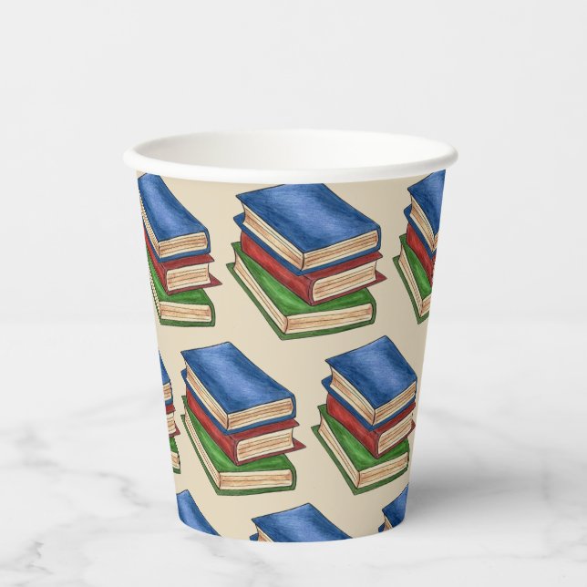 Library Books Teacher Librarian School Reading Paper Cups (Front)