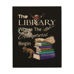 Library Books Where The Adventure Begins Book Read Wood Wall Art