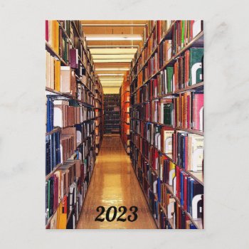 Library Books With 2023 Calendar On Back Postcard by Bebops at Zazzle