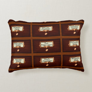 Library Books Wood Card Catalog Drawers Reading Accent Pillow