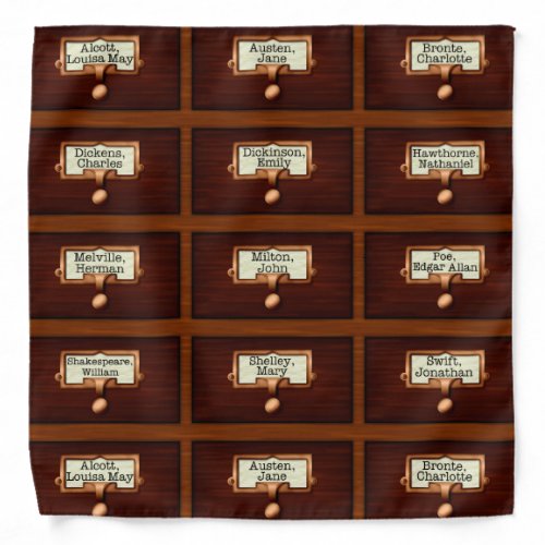 Library Books Wood Card Catalog Drawers Reading Bandana