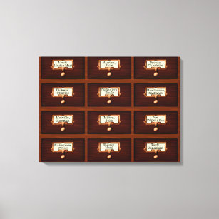 Library Books Wood Card Catalog Drawers Reading Canvas Print
