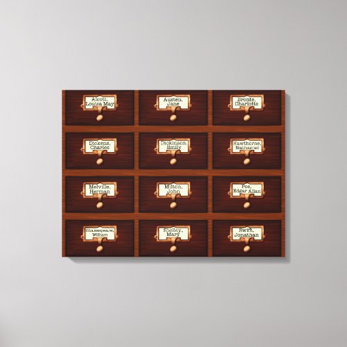 Library Books Wood Card Catalog Drawers Reading Canvas Print