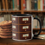 Library Books Wood Card Catalog Drawers Reading Coffee Mug